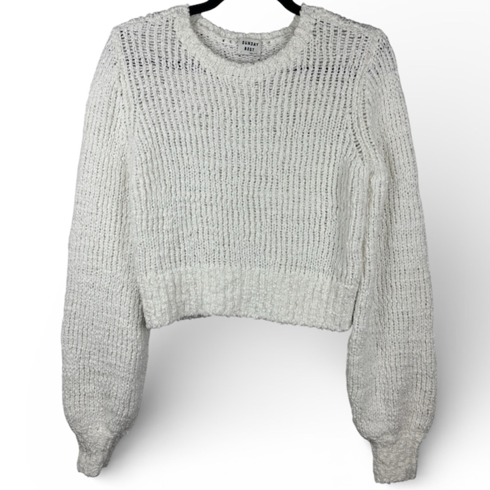 Sunday Best Aritzia Women Size Small White Knit Sweater Chunky Cropped Classic